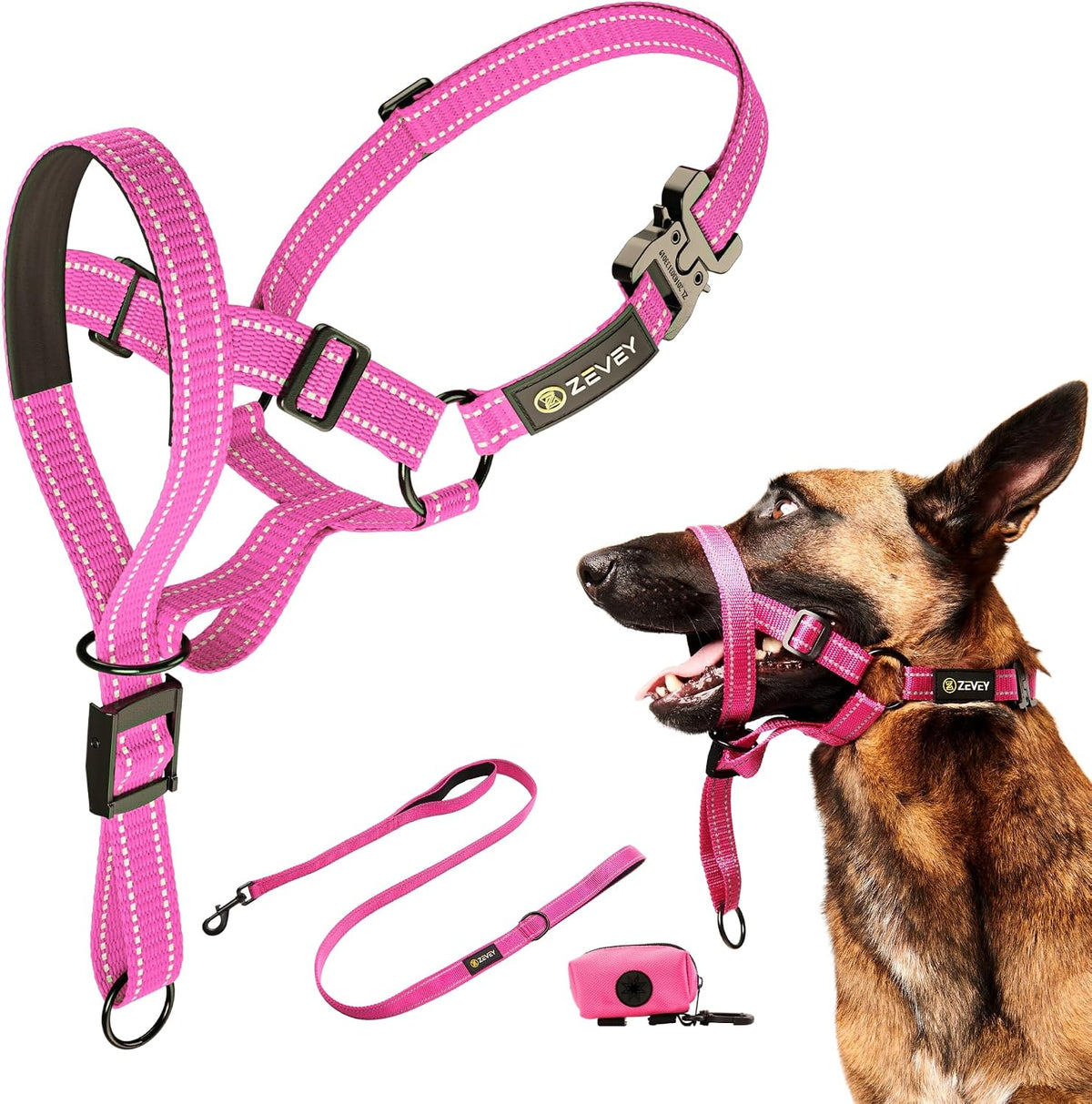 Dog Headcollar With Leash And Safety Strap Stops Heavy Pulling On The Leash Padded Reflective Head Halter For Small Medium Large Dogs Adjustable Head Harness For Training And Walking, (L, Black) - Image 14