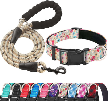 Ladoogo Reflective Dog Collar Padded with Soft Neoprene Breathable Adjustable Nylon Dog Collars for Small Medium Large Dogs (Medium (Pack of 1), Blue Collar+Leash) - Image 15