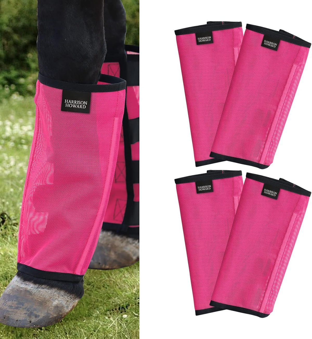 Harrison Howard Loose Fitting Fly Boots UV-Protective Extra Tough Mesh Ventilated Four Fasteners Stay-on Design Protect Horse Legs & Stomp-Reducing Set of 4 Deep Navy Large - Image 15