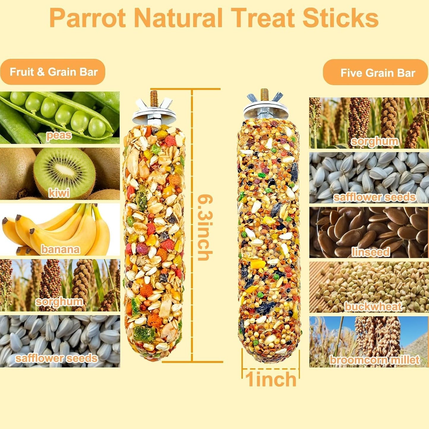 Acsist natural parrot treat sticks showing grain coating