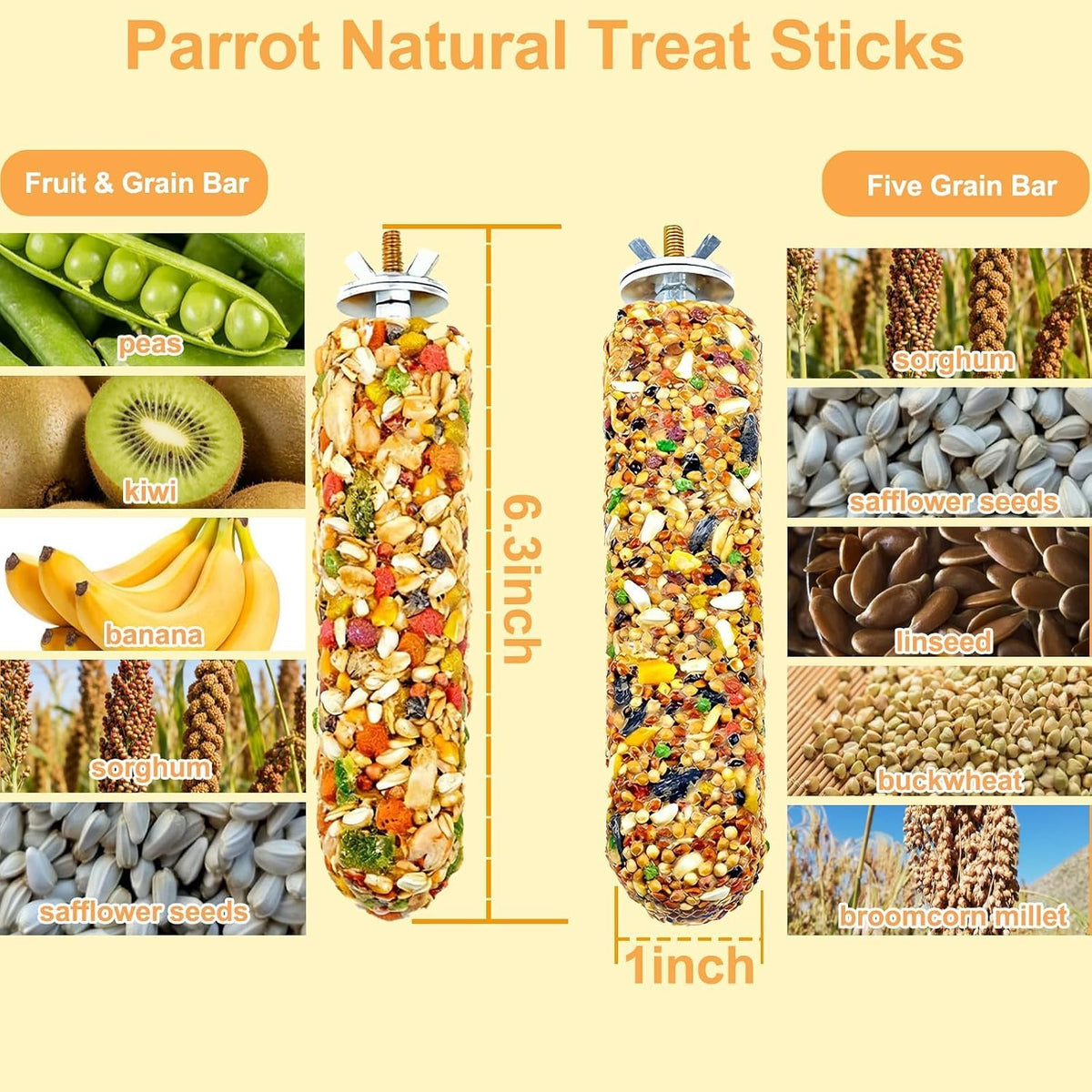 Close-up view of bird crunch stick texture showing compressed grains and seeds