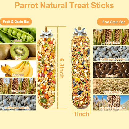 Acsist natural parrot treat sticks showing grain coating