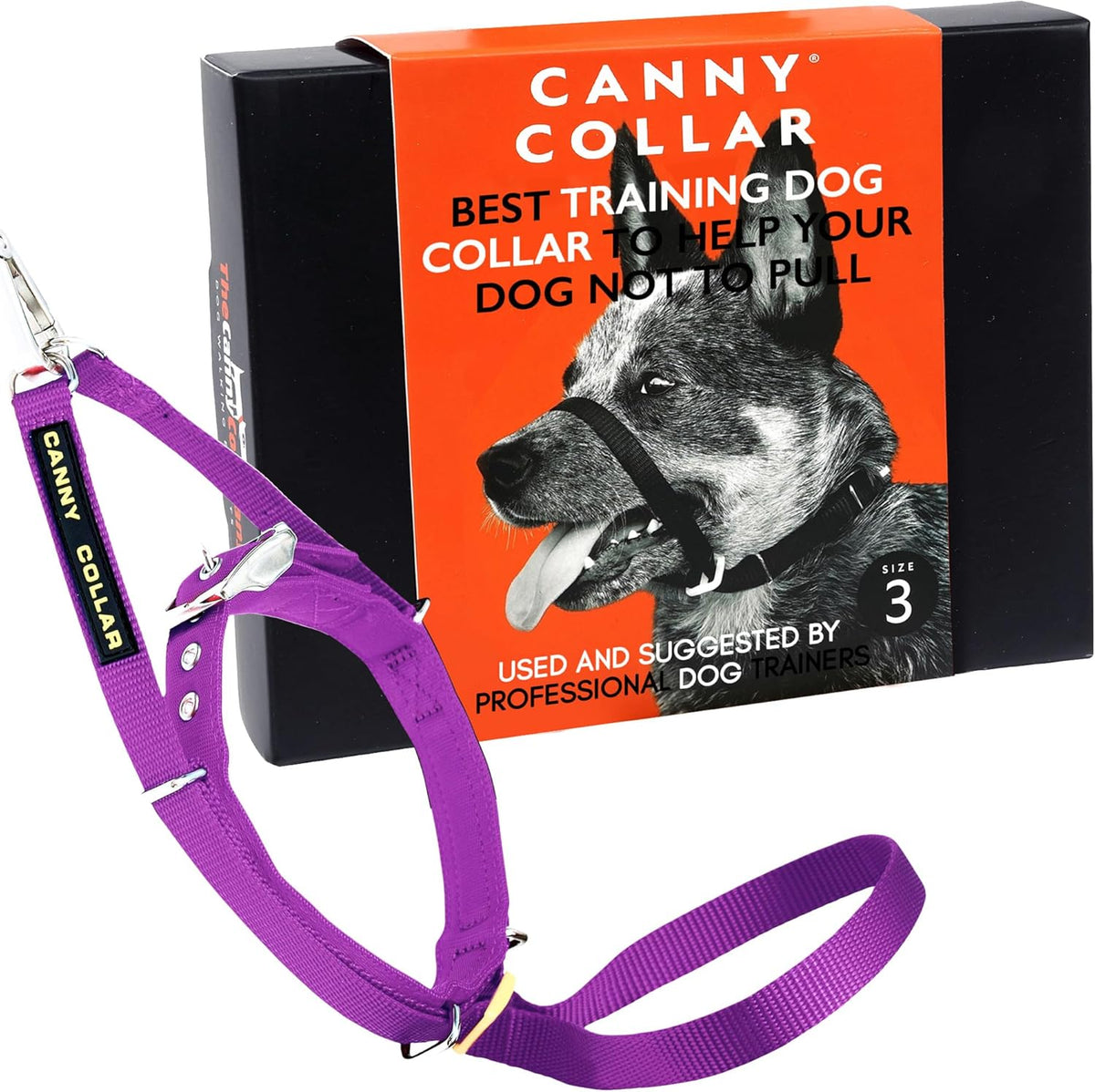 Canny no pull dog training head collar purple front view