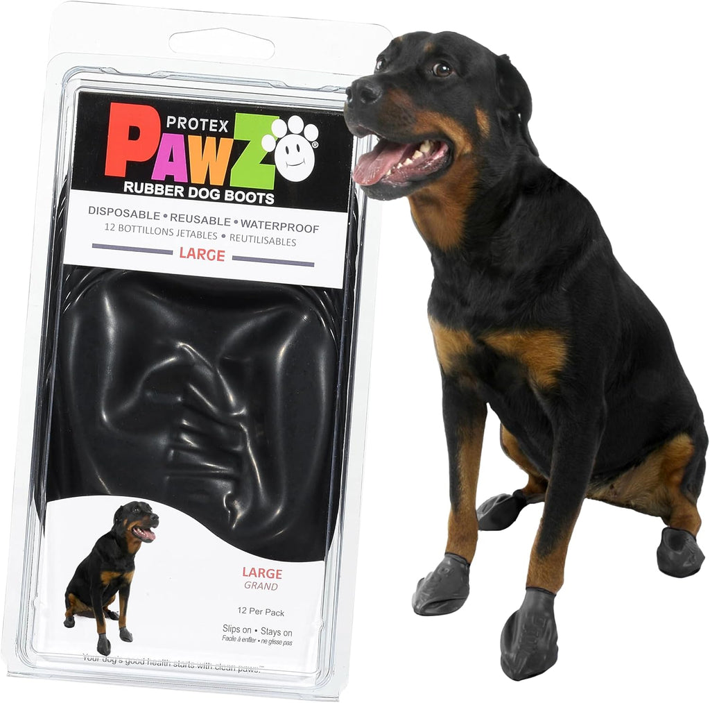 PawZ Rubber Dog Boots for Small Paws - All-Weather Waterproof Dog Shoes, Anti-Slip Traction for Rain, Snow, Mud & Hot Pavement - Pull-On Dog Booties, Black - Small (2"-2.5") - Pack of 12 - Image 15
