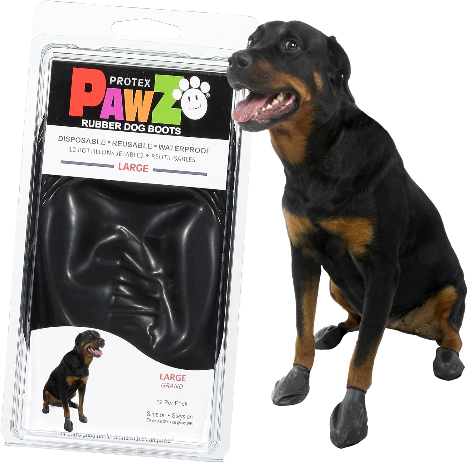 PawZ Rubber Dog Boots for Small Paws - All-Weather Waterproof Dog Shoes, Anti-Slip Traction for Rain, Snow, Mud & Hot Pavement - Pull-On Dog Booties, Black - Small (2"-2.5") - Pack of 12 - Image 15