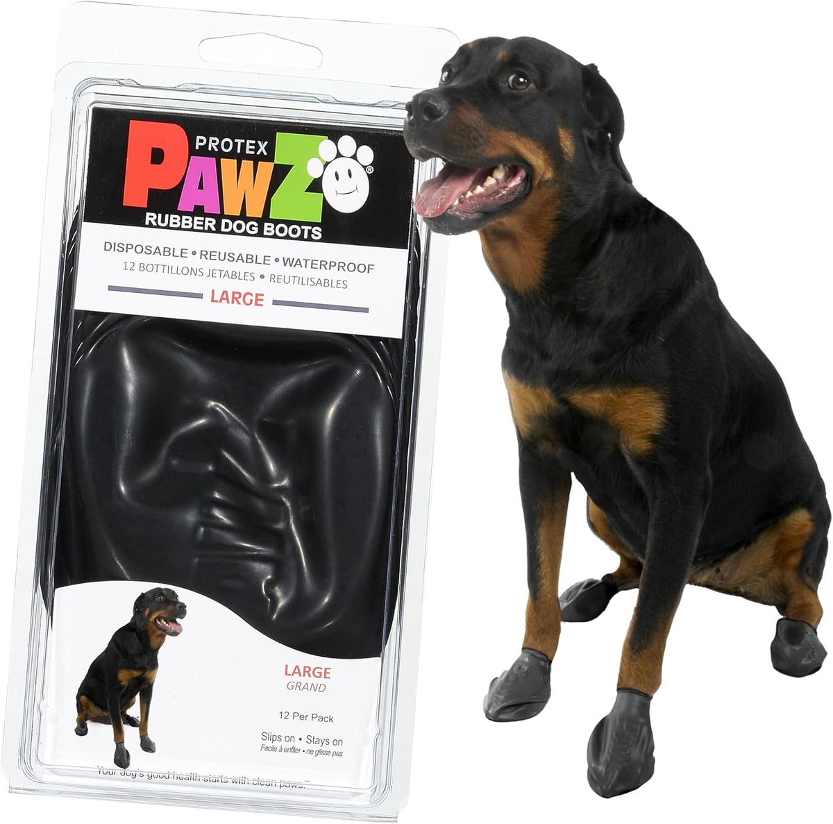 PawZ Rubber Dog Boots for Small Paws - All-Weather Waterproof Dog Shoes, Anti-Slip Traction for Rain, Snow, Mud & Hot Pavement - Pull-On Dog Booties, Black - Small (2"-2.5") - Pack of 12 - Image 15