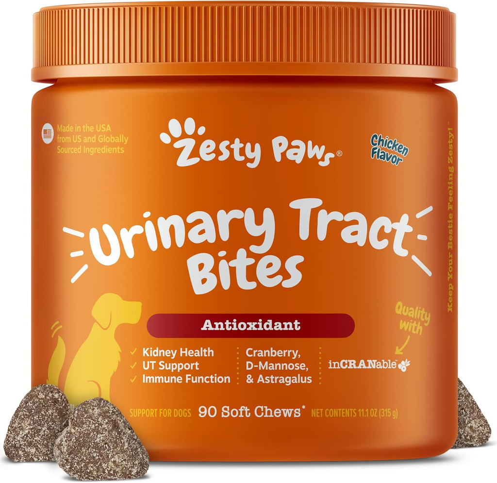 Zesty Paws cat health bites container showcasing premium inCRANable cranberry concentrate formulation.