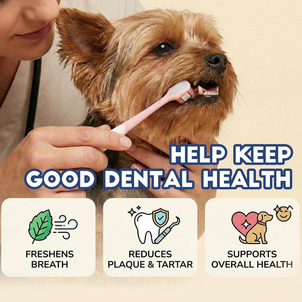 Ergonomic pink handle of MoonyMars dog and cat toothbrush