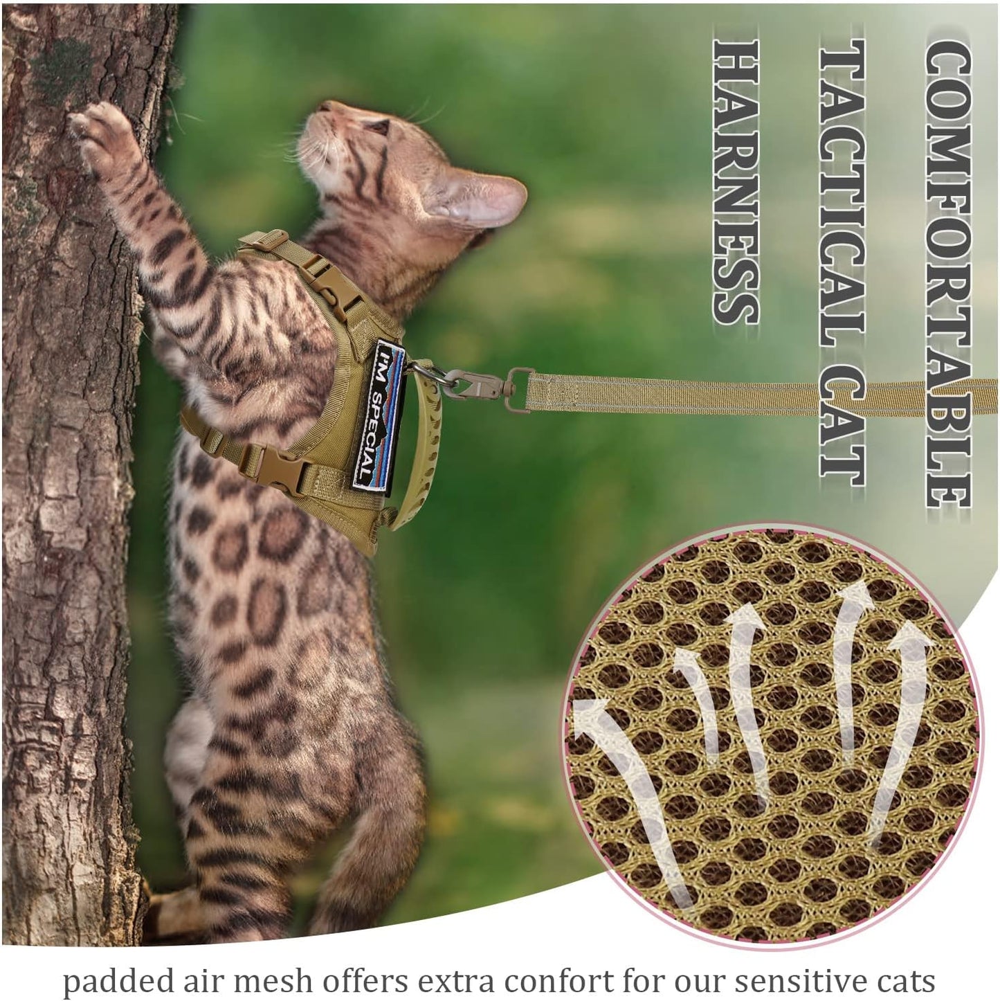 Tactical Cat Harness and Leash for Walking Esacpe Proof,Adjustable Soft Mesh Large Cat Vest with Rubber Handle Easy to Control,Molle Patches - Image 9