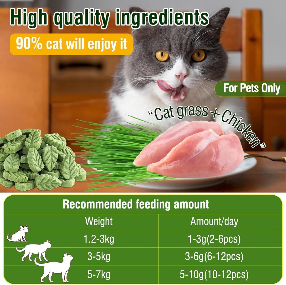Freeze dried leaf shaped cat grass stick for hairball removal