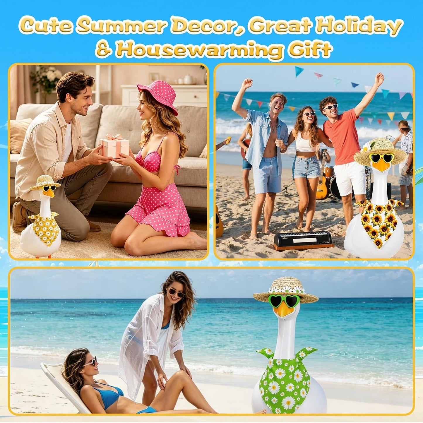 Jeere lawn goose decoration set showing durable weather resistant fabric texture and sunflower print detail