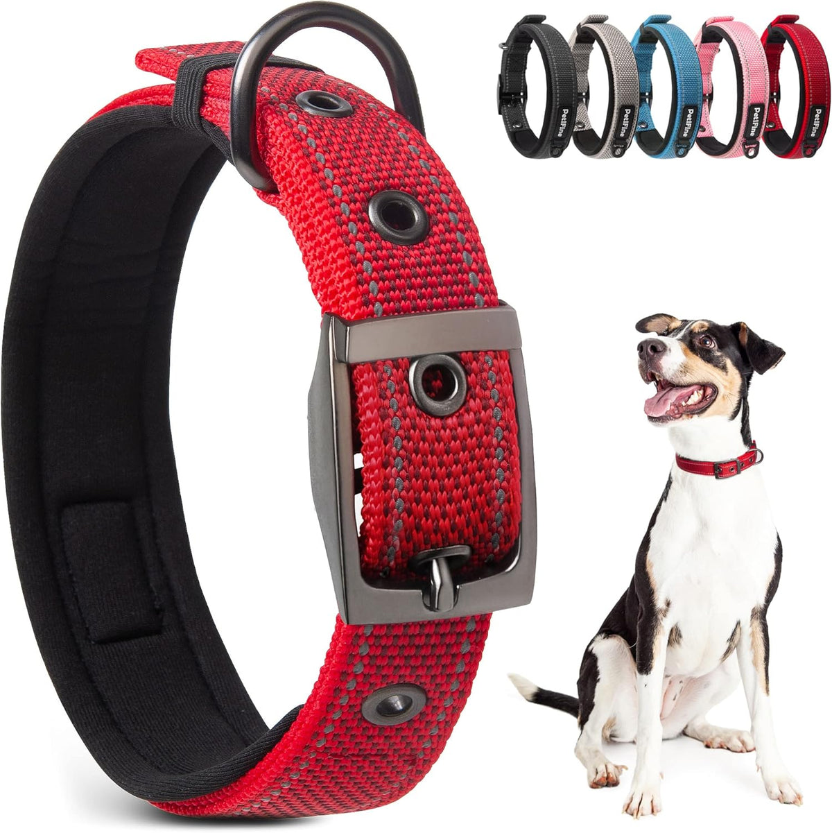 PetiFine heavy duty dog collar front view in red