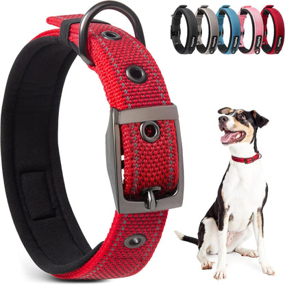 PetiFine heavy duty dog collar front view in red