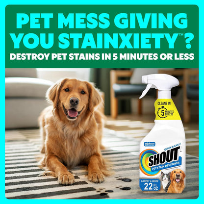 Shout Pet Stain Remover label detailing multisurface use