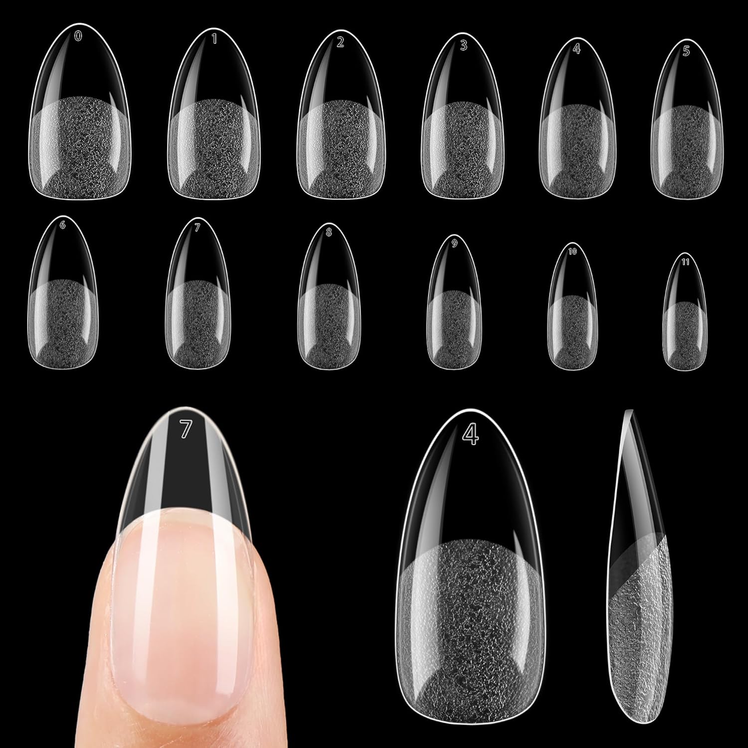 Una Gella 504 Pieces Medium Pointed Almond Gel Nail Tips front view box