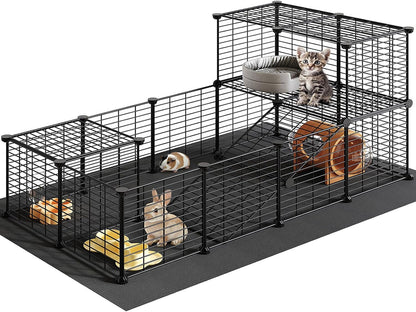 HOOBRO 24 Panels Guinea Pig Cage with Waterproof Mat and Ramp, 57" x 31.5" x 23.6" Loft Design Small Animal Playpen, Rabbit Cage, Bunny Cage, Pet Playpen, Indoor Outdoor Yard Fence, Black BK03PP03 - Image 1