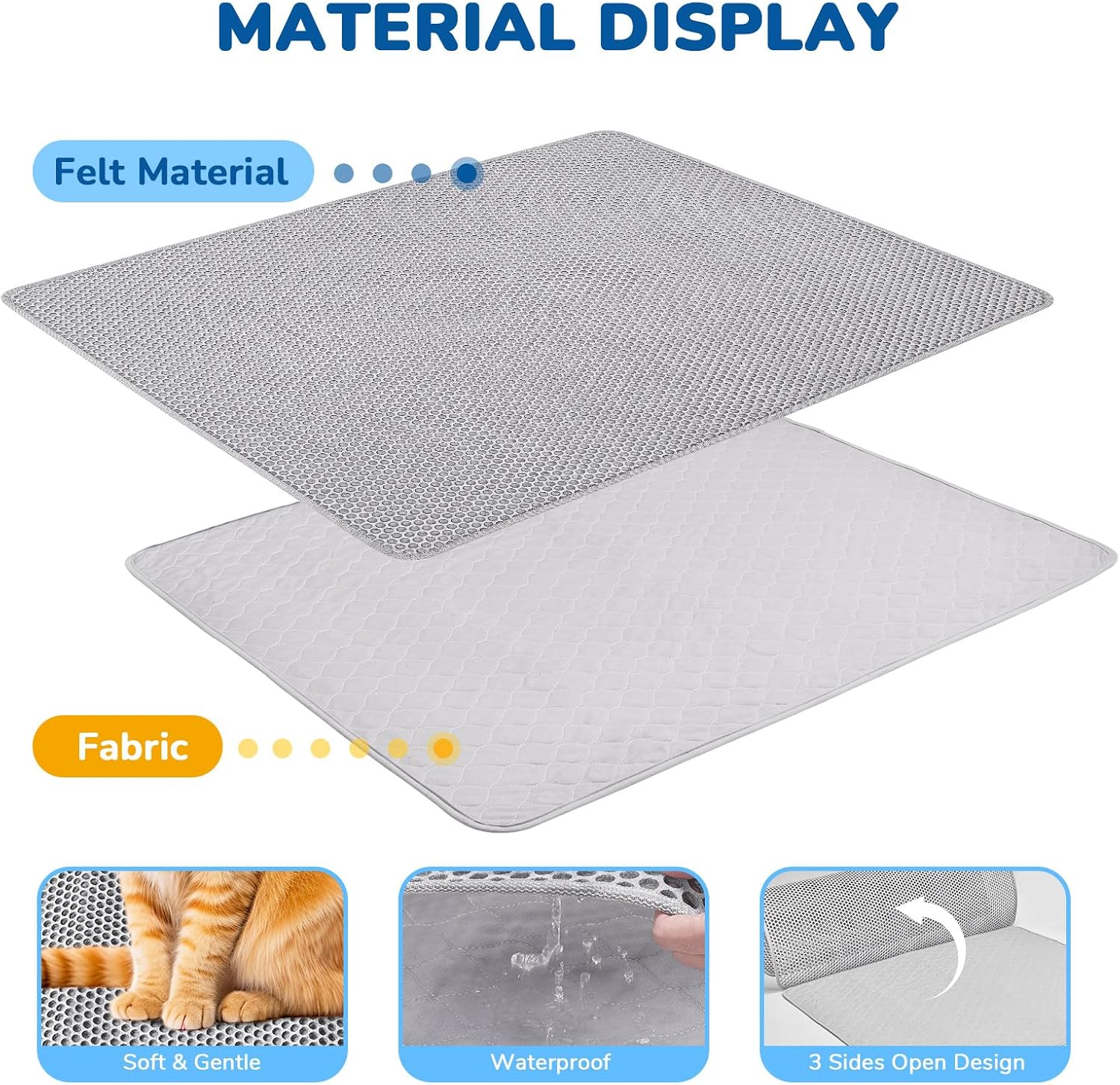Three sided opening on BurgeonNest double layer mat showing easy litter disposal