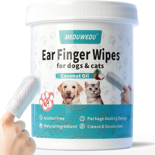 Meduwedu Ear Cleaner Finger Wipes 60 counts front packaging view