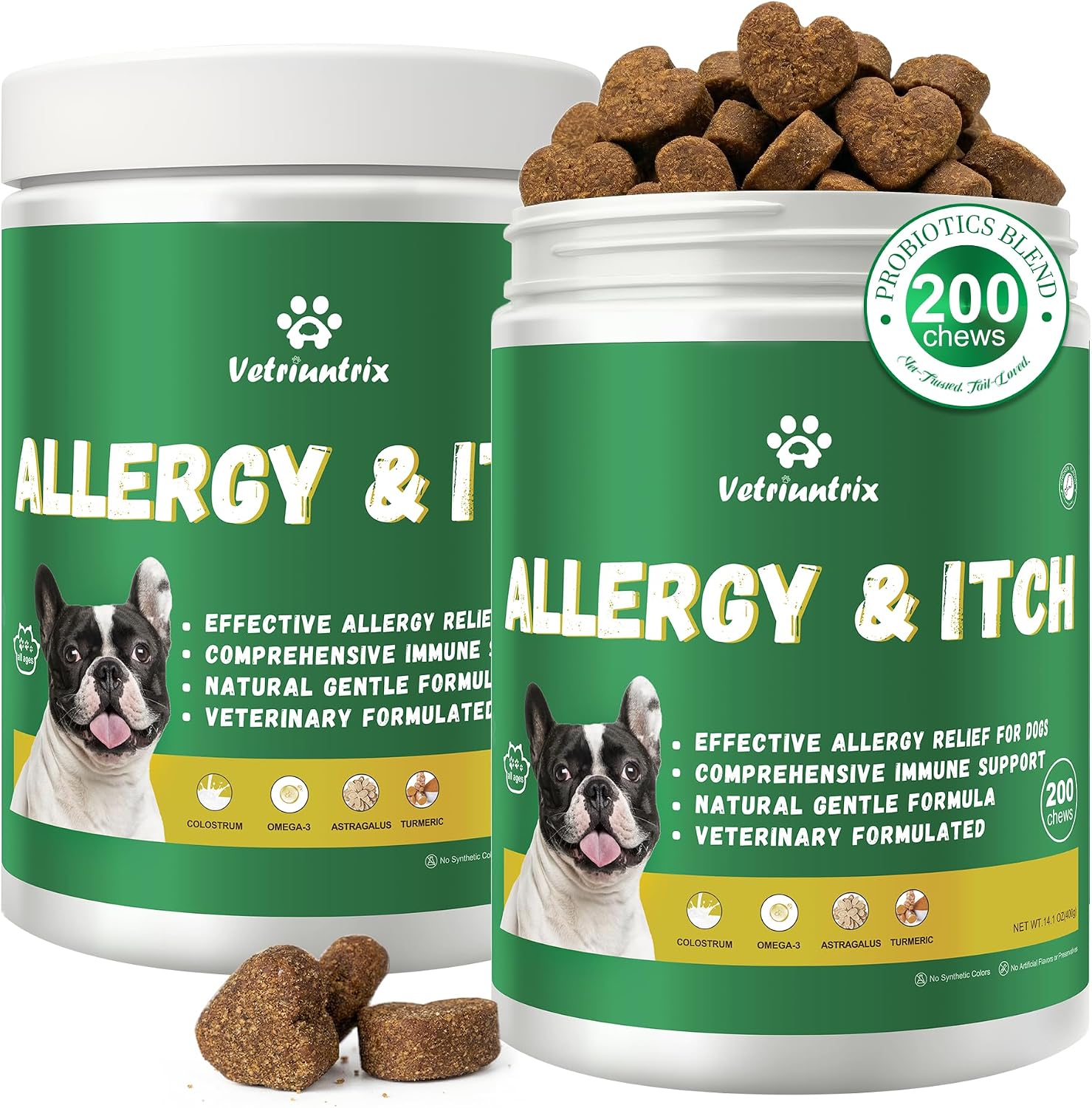 Dog Allergy Chews - Dog Allergy Relief & Immune Supplement with Probiotics, Colostrum & Omega 3 - Supports Skin & Coat Health, Soothes Paw Licking - Chicken Flavor, 200 Soft Chews - Image 11