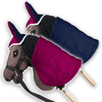 SKIPPI hobby horse blanket and hat set front view showing fuchsia fleece texture.