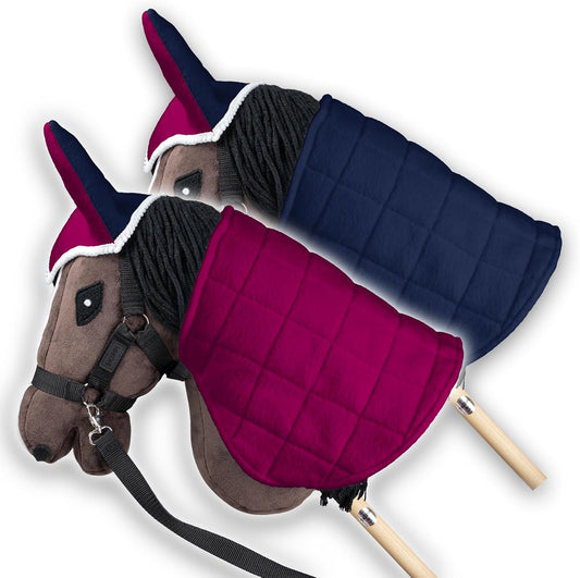 SKIPPI hobby horse blanket and hat set front view showing fuchsia fleece texture.