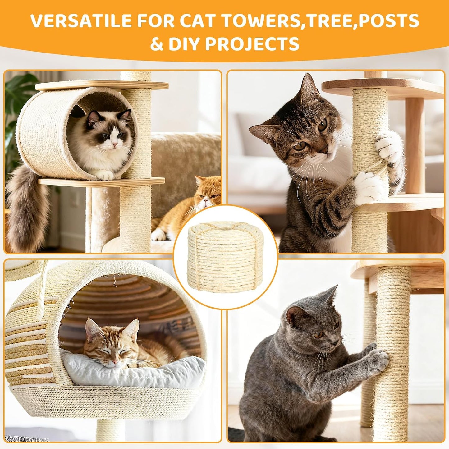 Natural sisal fiber coil for cat scratching post replacement