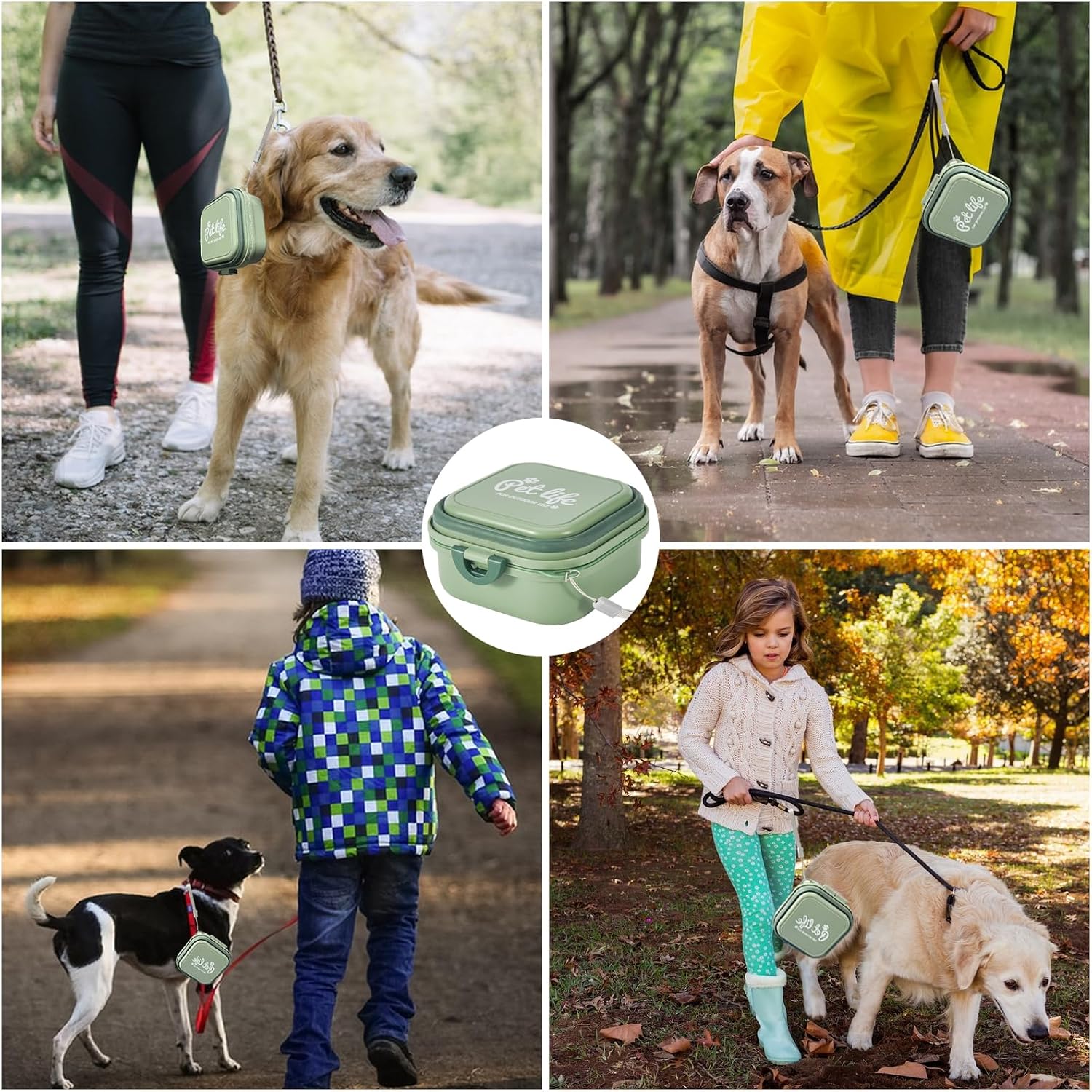 Cermug green square shaped collapsible pet dish viewed from an overhead angle