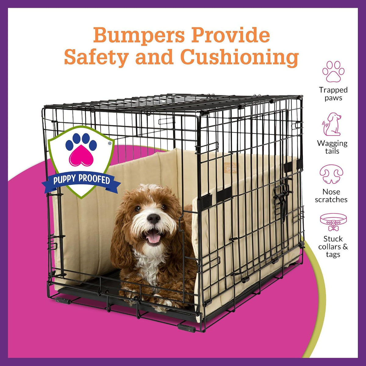 Protective crate bumper preventing paw entrapment in kennel bars