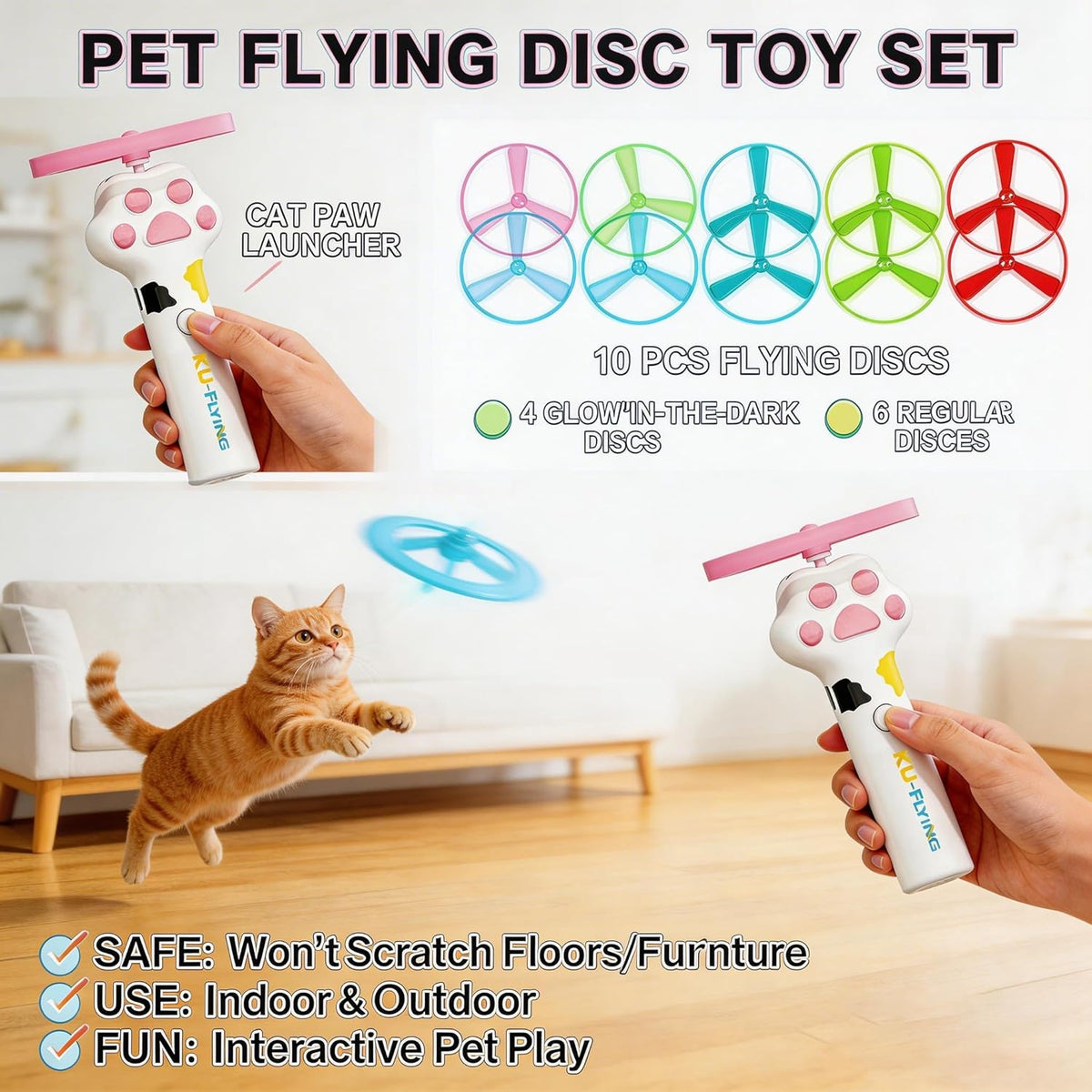 Premium imported cat toy launcher with flickering lights for nighttime play