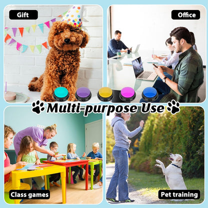 Zzhxkjhky pet communication buzzers being pressed by a hand to demonstrate simple operation.