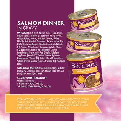 Textured wild-caught salmon and tuna cat food in savory gravy