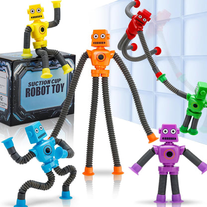 UrChoice pop tube robot suction cup toys front view of six colorful sensory fidget figures