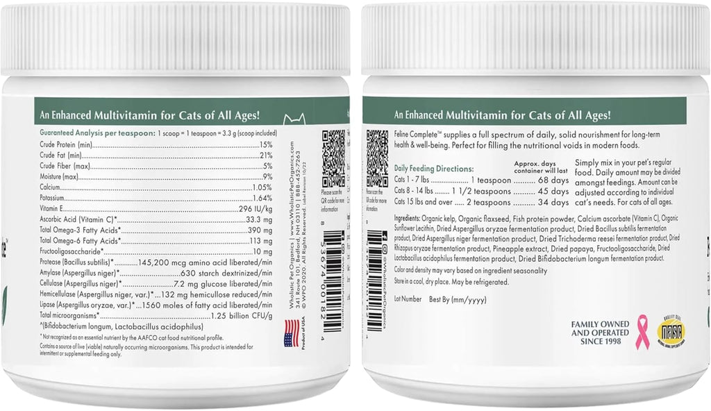 Wholistic Pet Organics Feline Complete 4 Ounces container top lid view