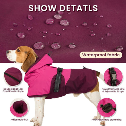 BRKURLEG adjustable pet poncho showing reflective safety strips in low light