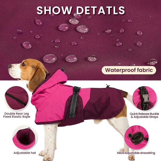 BRKURLEG adjustable pet poncho showing reflective safety strips in low light