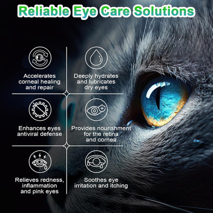 Mekseks pet eye drops for dry eyes and irritation being applied to a cat