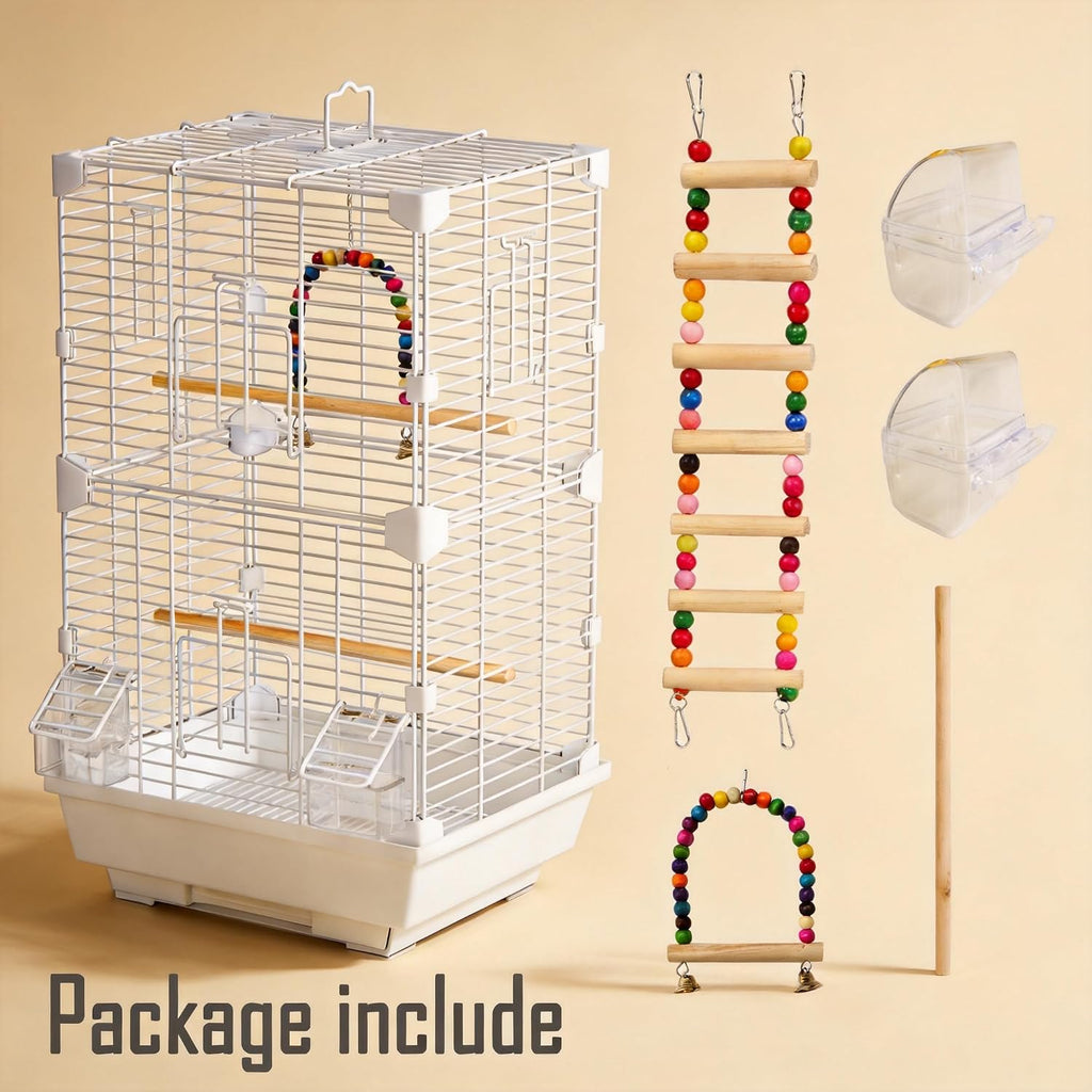 Basic Bird Cage, 24.8inch Parrot Cage (24.8" x 14.6" x 11"),Bird Cage with Ladder, Horizontal Bar, 2 Feeders, and Swing - Image 4