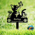 Custom Cat Name Memorial Grave Stake Marker, Personalized Floral Cat Memorial Grave Marker, Customized Flowers Butterfly Cat Memorial Stake Outdoor Metal Grave Plaque Cat Memorial Statue - Image 14