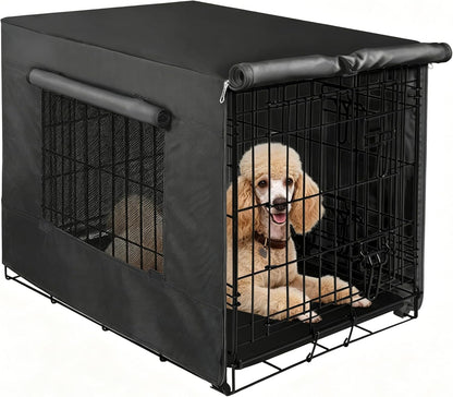 Akinerri Dog Crate Cover with Mesh Window, Double Door Waterproof Pet Kennel Cover, Durable 600D Polyester Protective Cage Cover for 42 Inch Dog Crate - Beige - Image 13