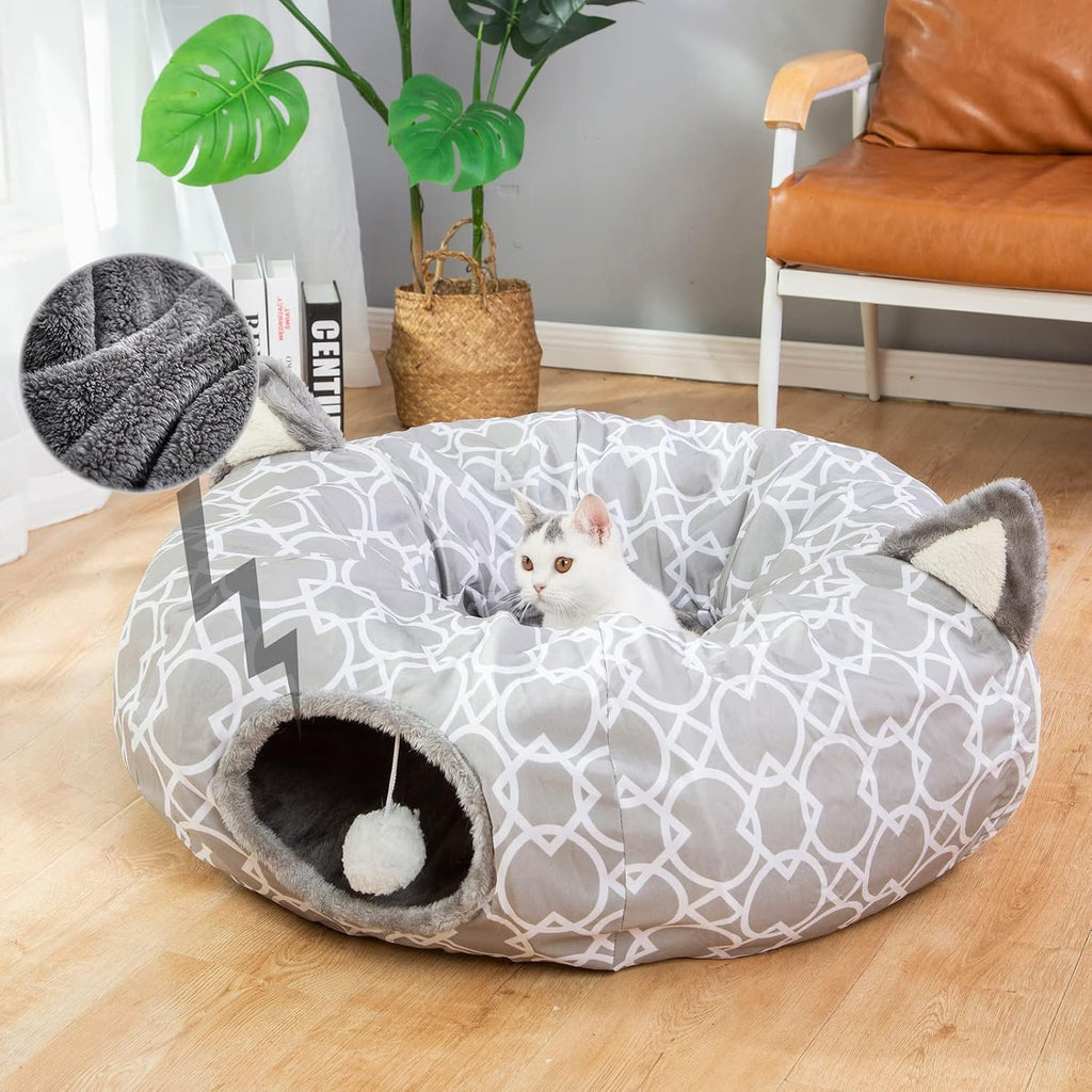 Geometric Straight Cat Tunnel with Plush Inside,Cats Toys Collapsible Tunnel Tube with Balls, for Rabbits, Kittens, Ferrets,Puppy, Diameter 9.8 Inch - Image 11