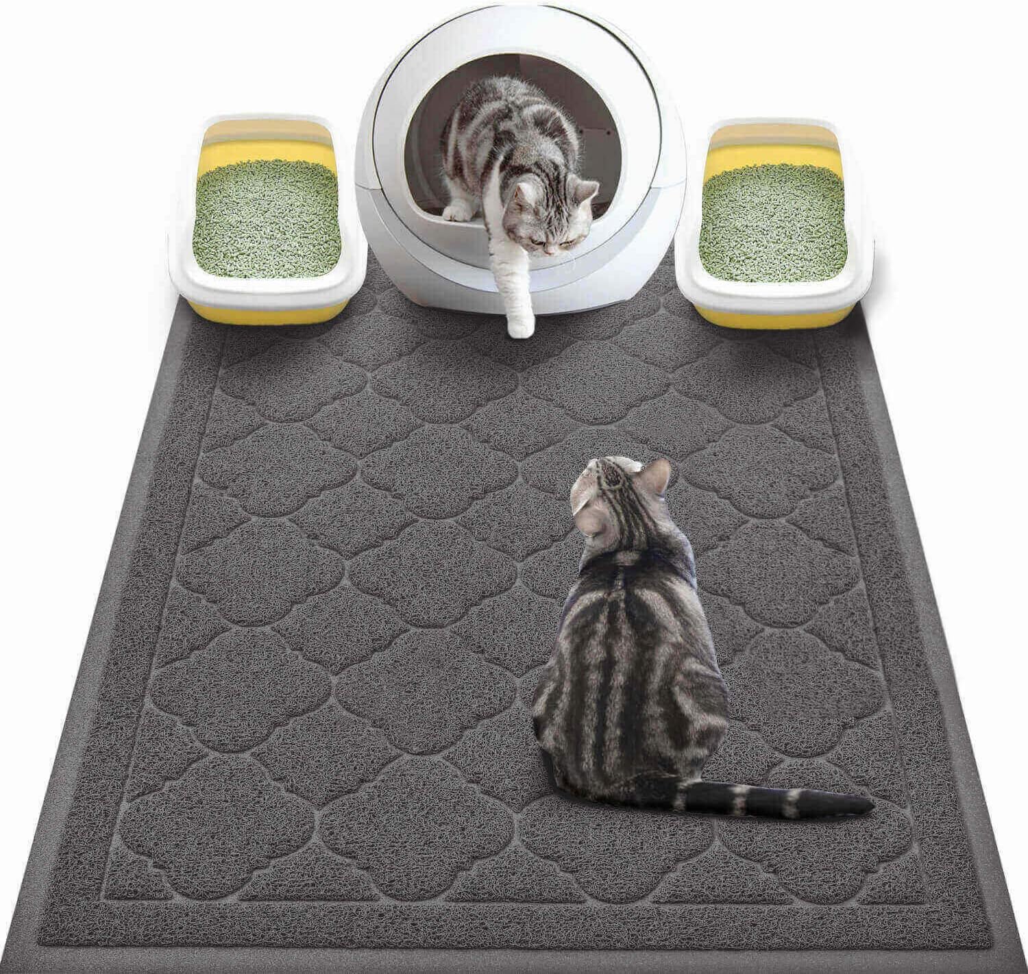 WePet Cat Litter Box Mat, Kitty Premium PVC Pad, Durable Trapping Rug, Phthalate Free, Urine-Resistant, Scatter Control, XXL 47 x 36 Inch, Grey - Image 15