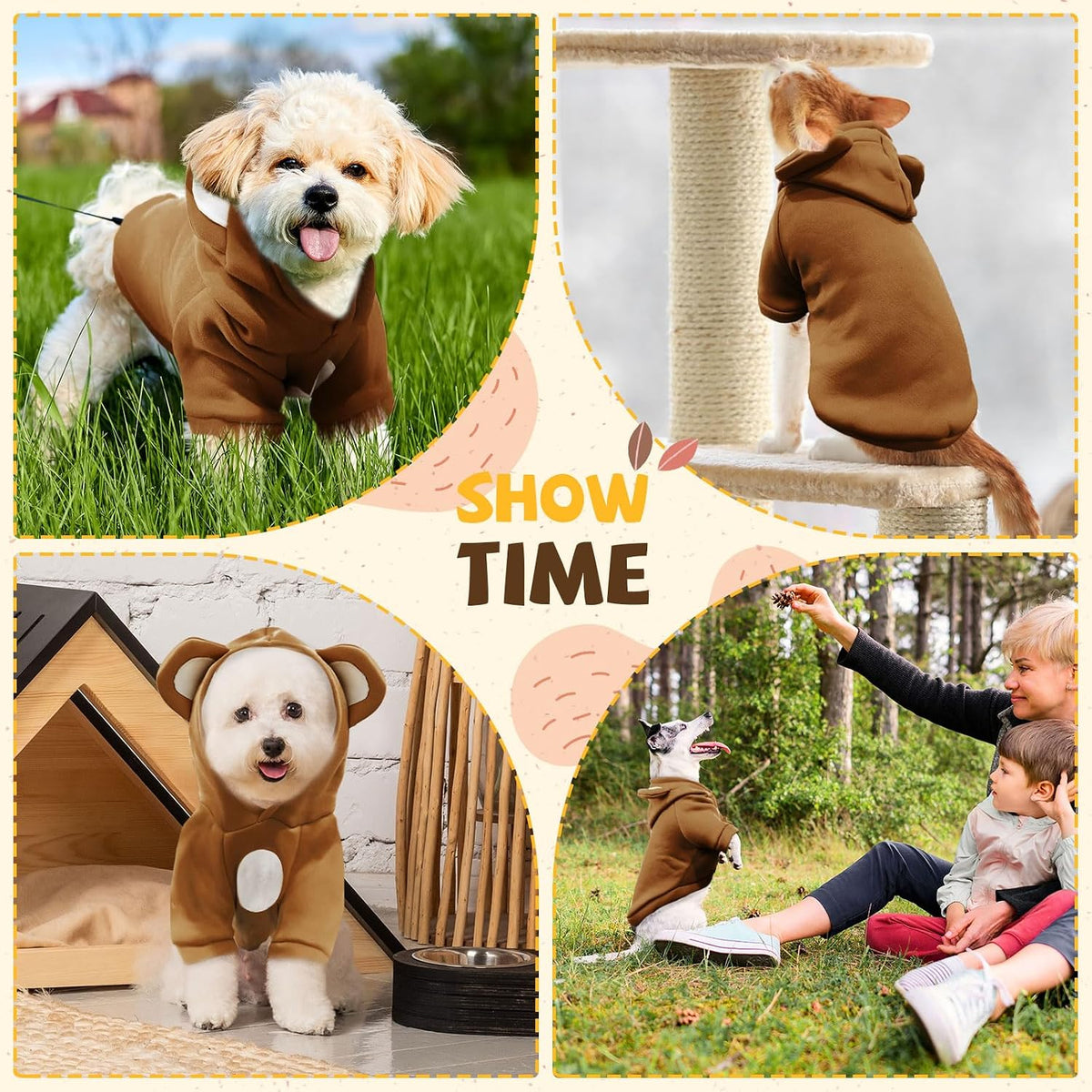 HRTTSY kitten outfits warm lightweight brown pet hoodie costume