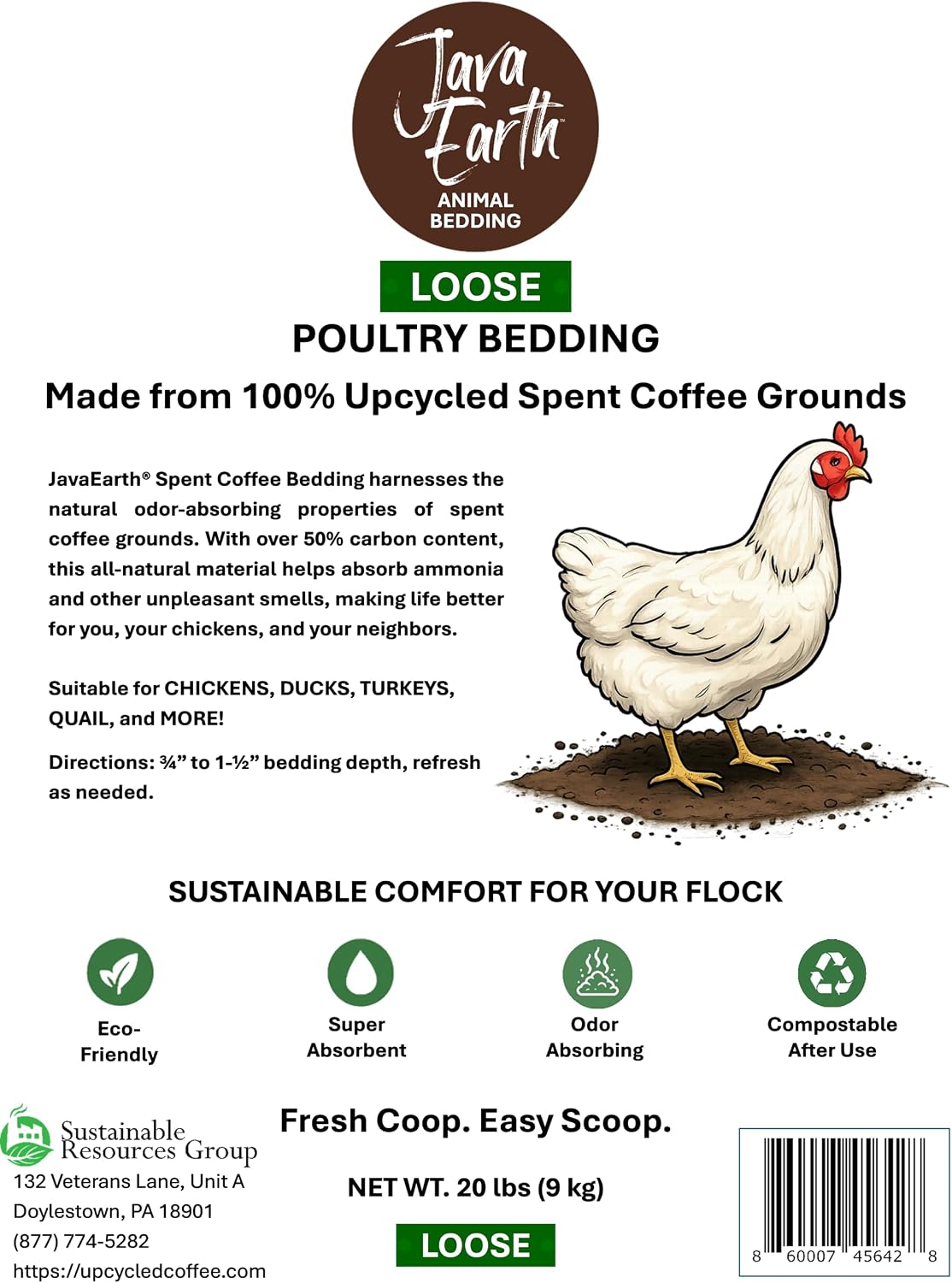 Coffee Bedding for Chickens Loose Upcycled Coffee Grounds Poultry Litter for Coops & Brooders, Natural Clumping & Odor Control, 20 lbs - Image 9