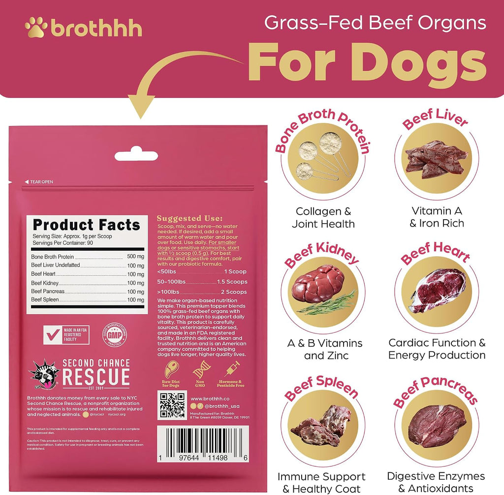 Premium grass fed beef organ powder ingredient breakdown showing health benefits