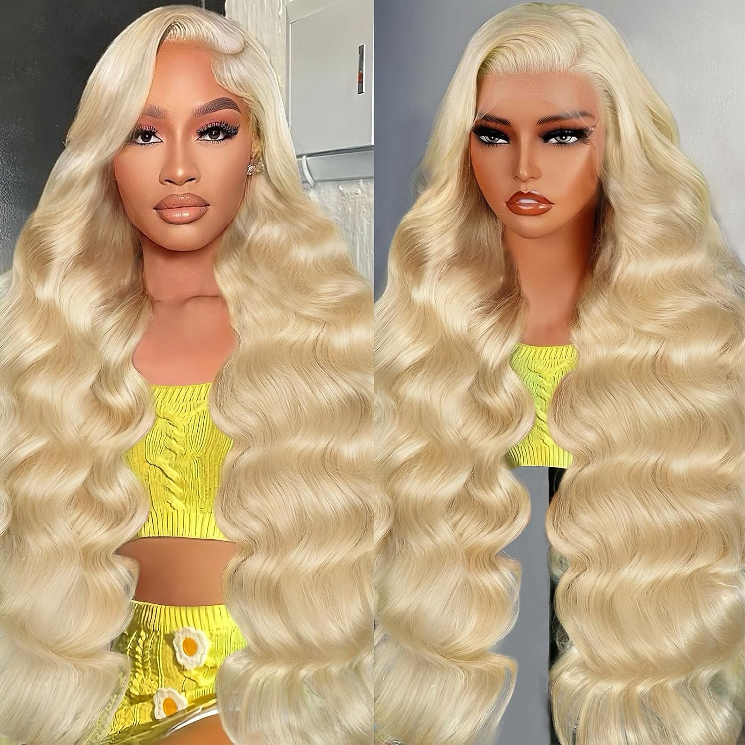 MIGURA 30 inch 613 blonde 13x6 lace front wig front view showcasing long platinum body waves