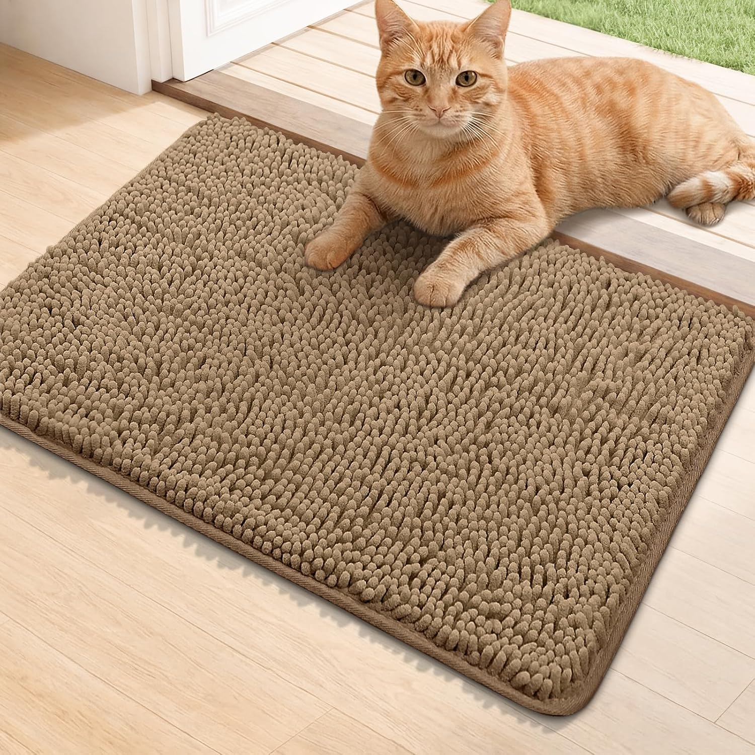 Bcoimo super absorbent cat door mat tan front view