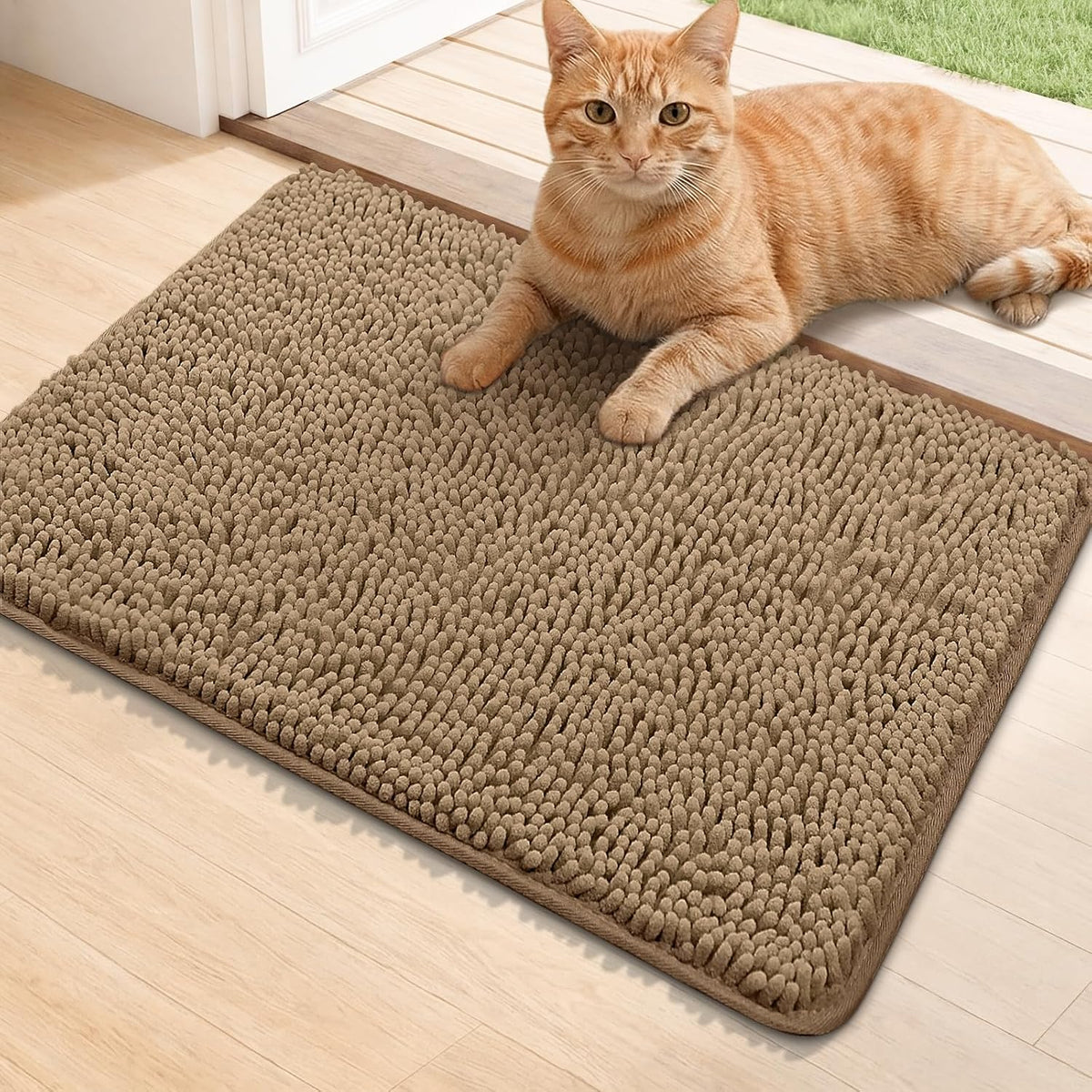 Bcoimo super absorbent cat door mat tan front view