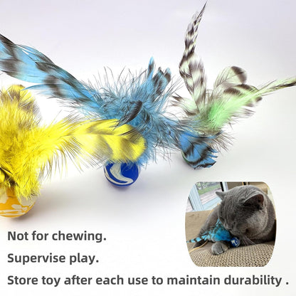 Close up view of the fluttering real natural feathers on cat toy
