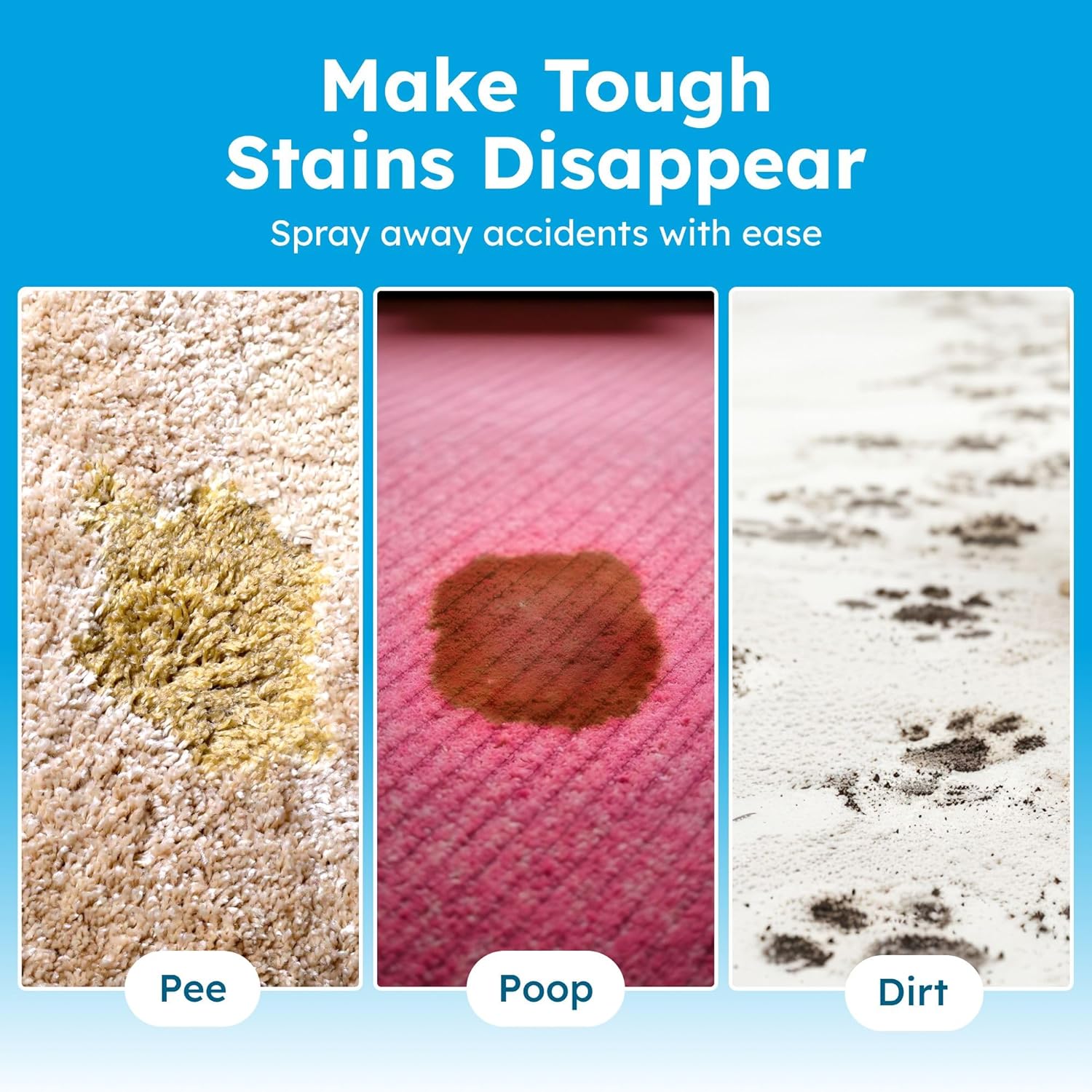 Unscented pet stain and odor remover spray bottle for home carpets