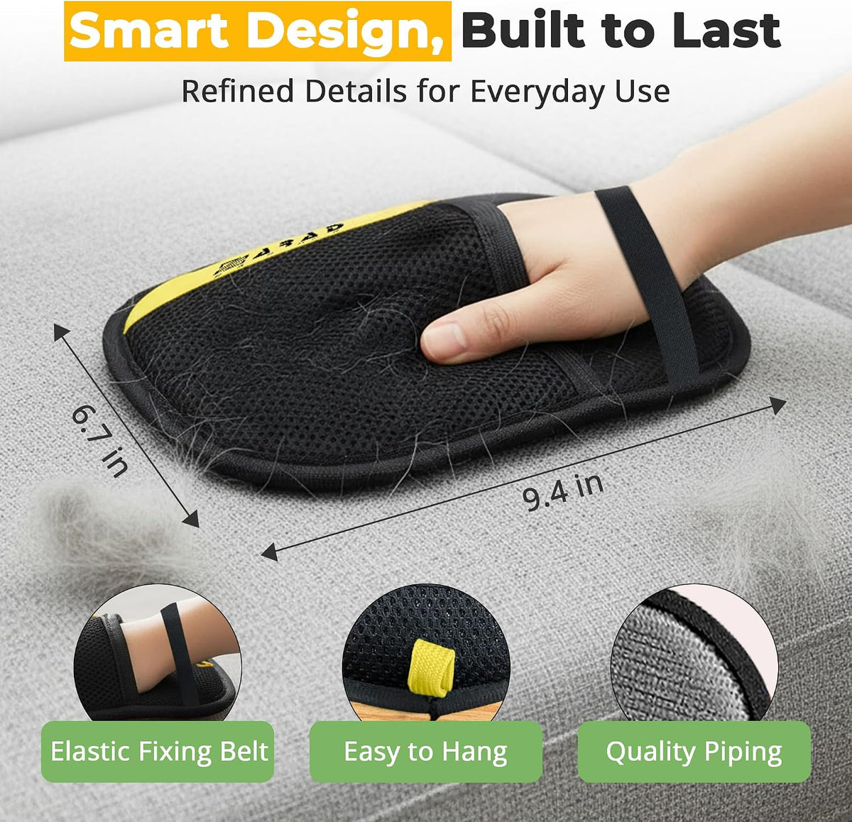 ZARAD electrostatic pet hair mitt cleaning fur off a sofa